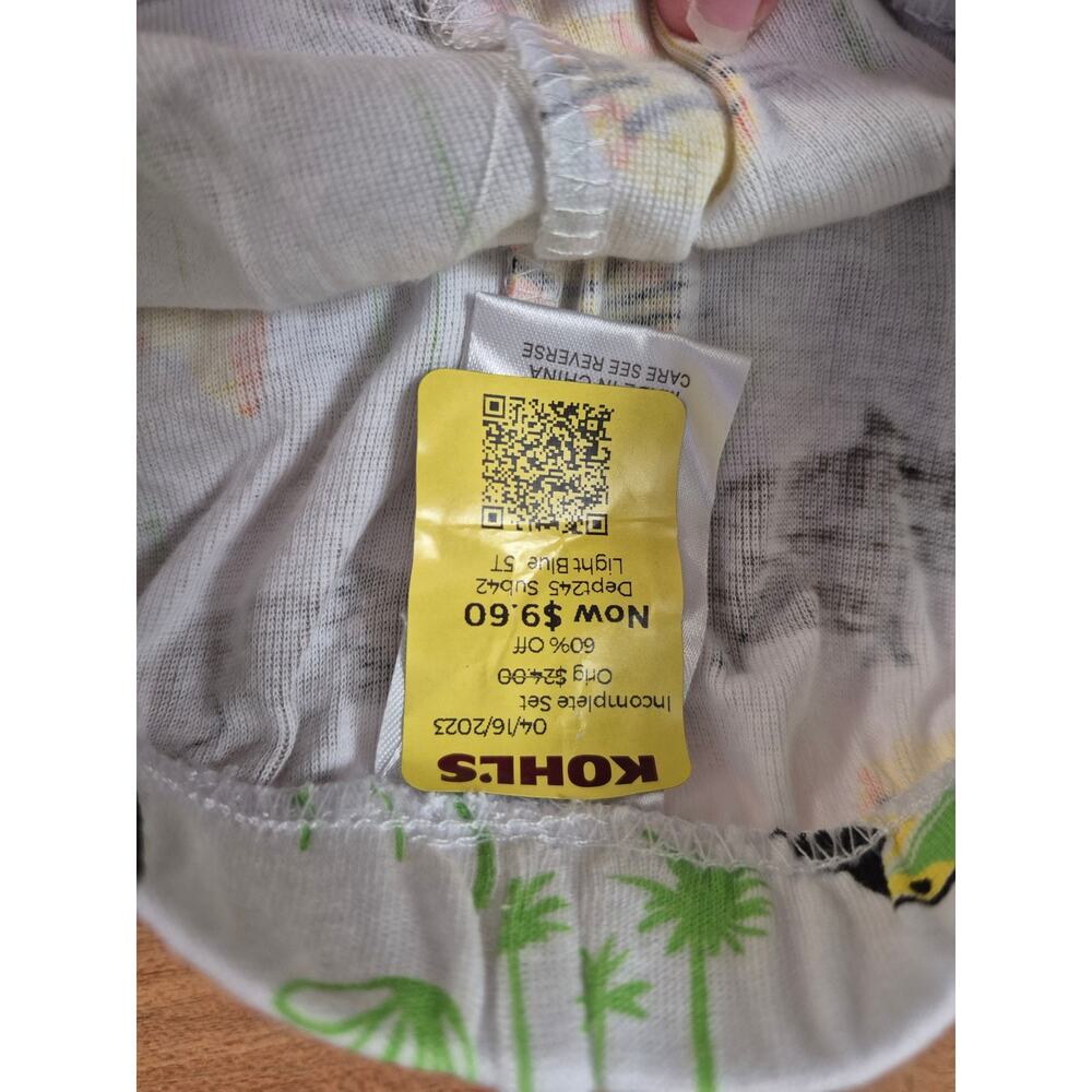 Kohl's Pajama Pants Boys Size 5T Safari Green White Cuffed Elastic Waist 8240 - Picture 3 of 8